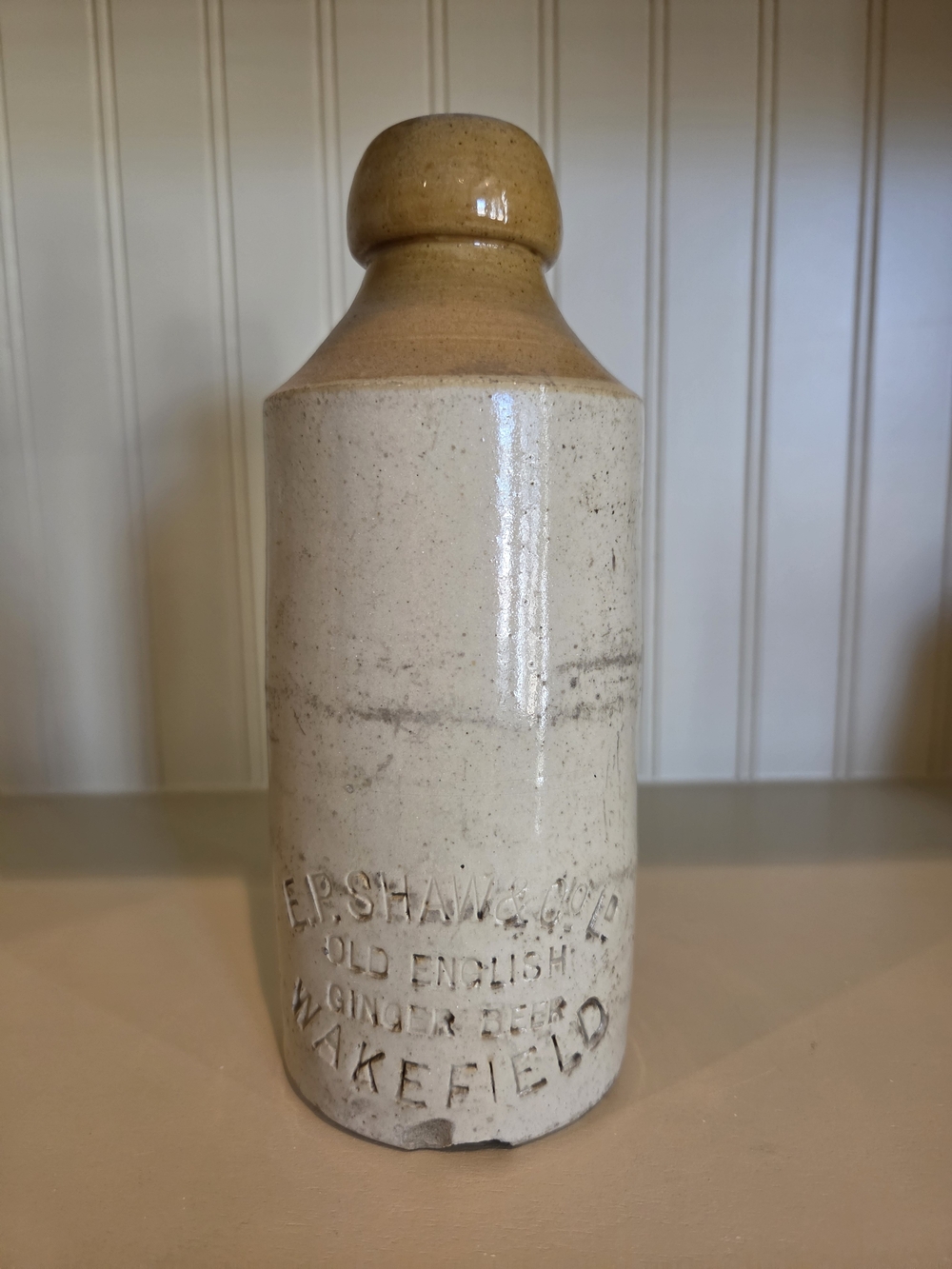 E.P. Shaw & Co Two Tone Stoneware Ginger Beer Bottle Wakefield England
